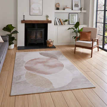 Creation 50097 Modern Abstract Venn Distressed Metallic Shimmer Soft Textured Low Profile Short-Pile Bronze/Beige/Brown Rug-Think Rugs-Rug Love - The Most Loved Rug Store